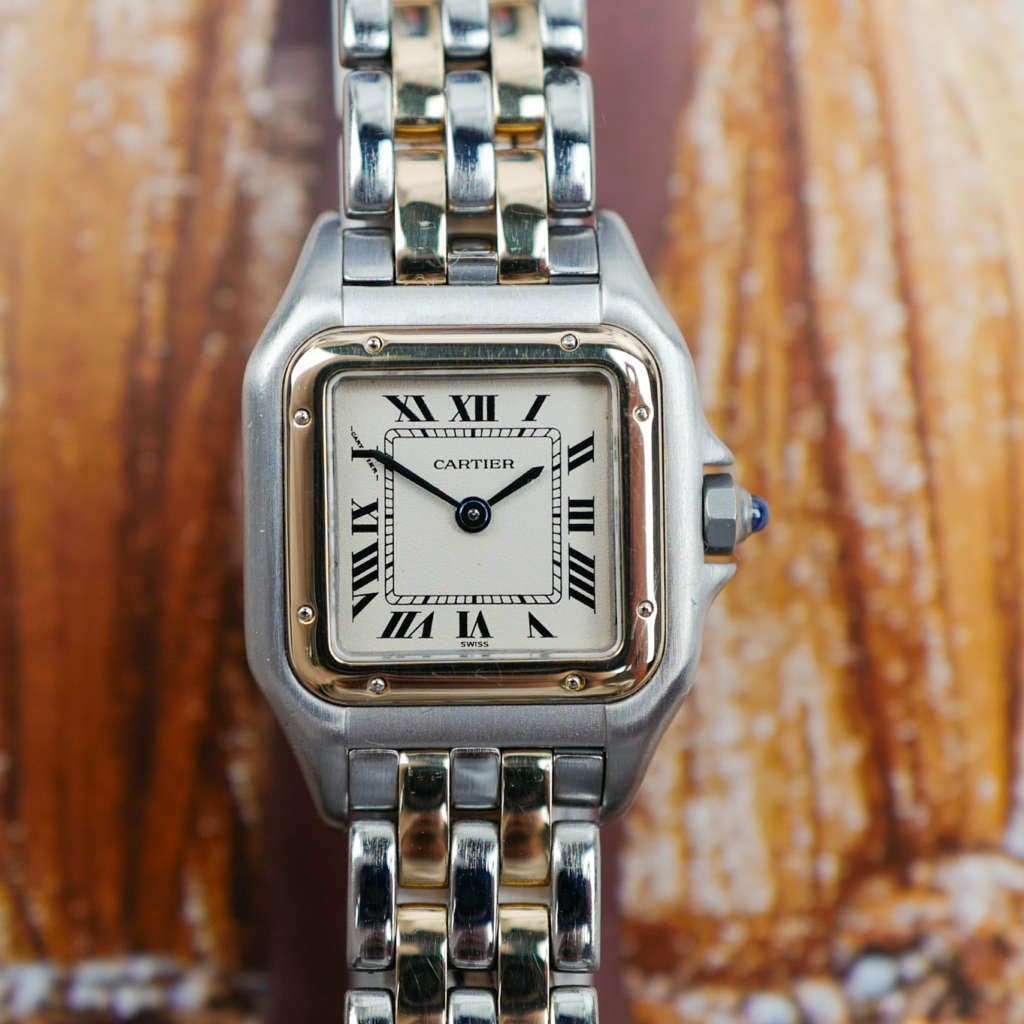 cafe noir les montres vintage horloger marseille cartier panthere or et acier petit modele vintage pour femme cartier boite service_2