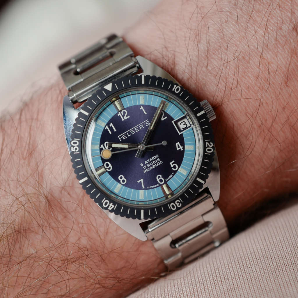 cafe noir les montres vintage horloger marseille felser montre skin diver vintage plongeuse mecanique manuelle cadran bleu tiffany tritium