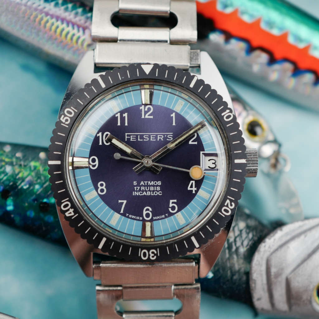 cafe noir les montres vintage horloger marseille felser montre skin diver vintage plongeuse mecanique manuelle cadran bleu tiffany tritium