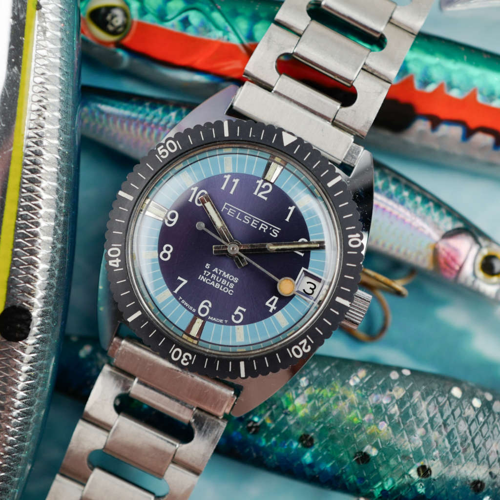 cafe noir les montres vintage horloger marseille felser montre skin diver vintage plongeuse mecanique manuelle cadran bleu tiffany tritium