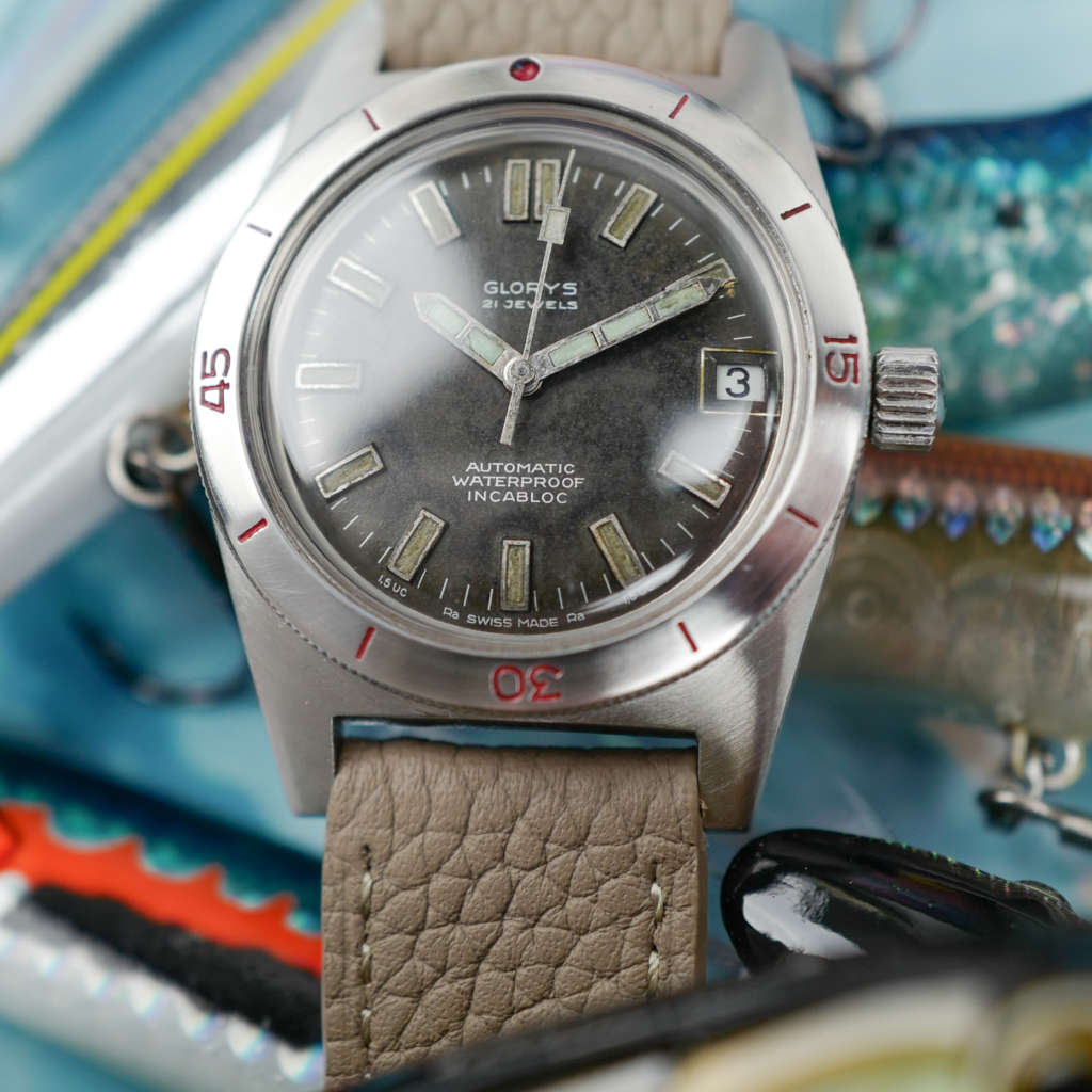 cafe noir les montres vintage horloger marseille glorys skin diver vintage radium inoxydable inox couronne vissée automatique 1,5 UC