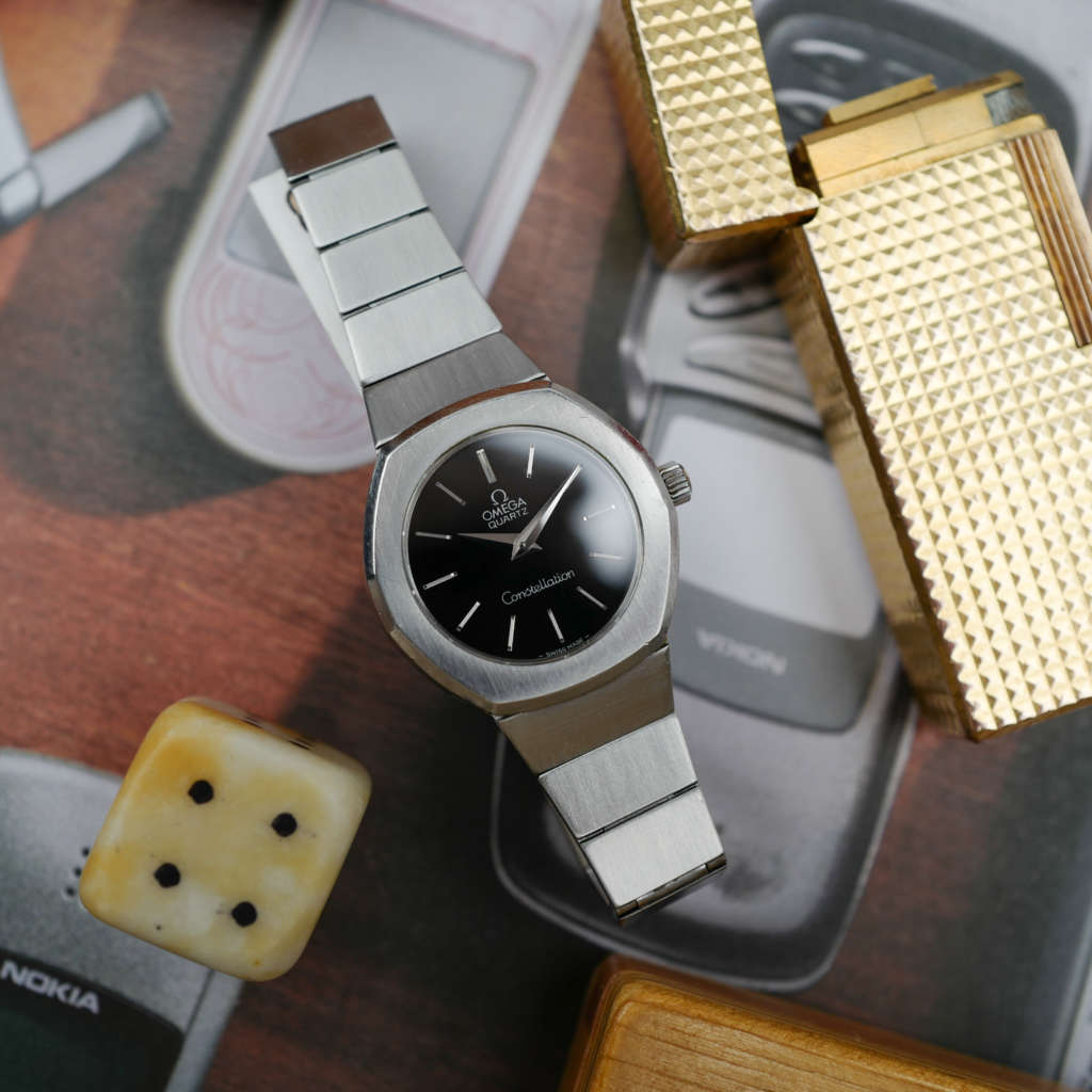 cafe noir les montres vintage omega constellation femme or acier 595 0001 795 0800 cadran noir bicolor 28 mm mini 1977