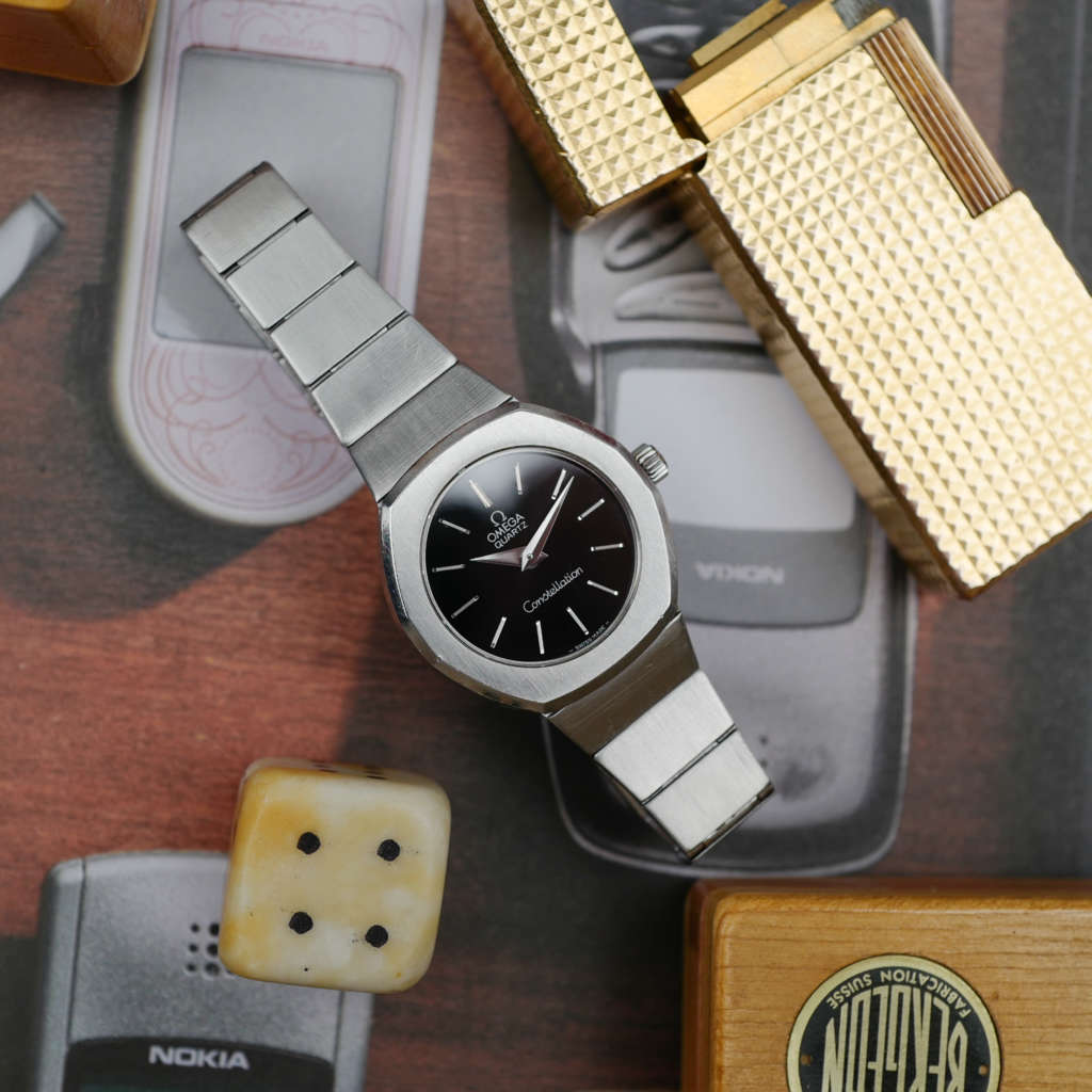 cafe noir les montres vintage omega constellation femme or acier 595 0001 795 0800 cadran noir bicolor 28 mm mini 1977