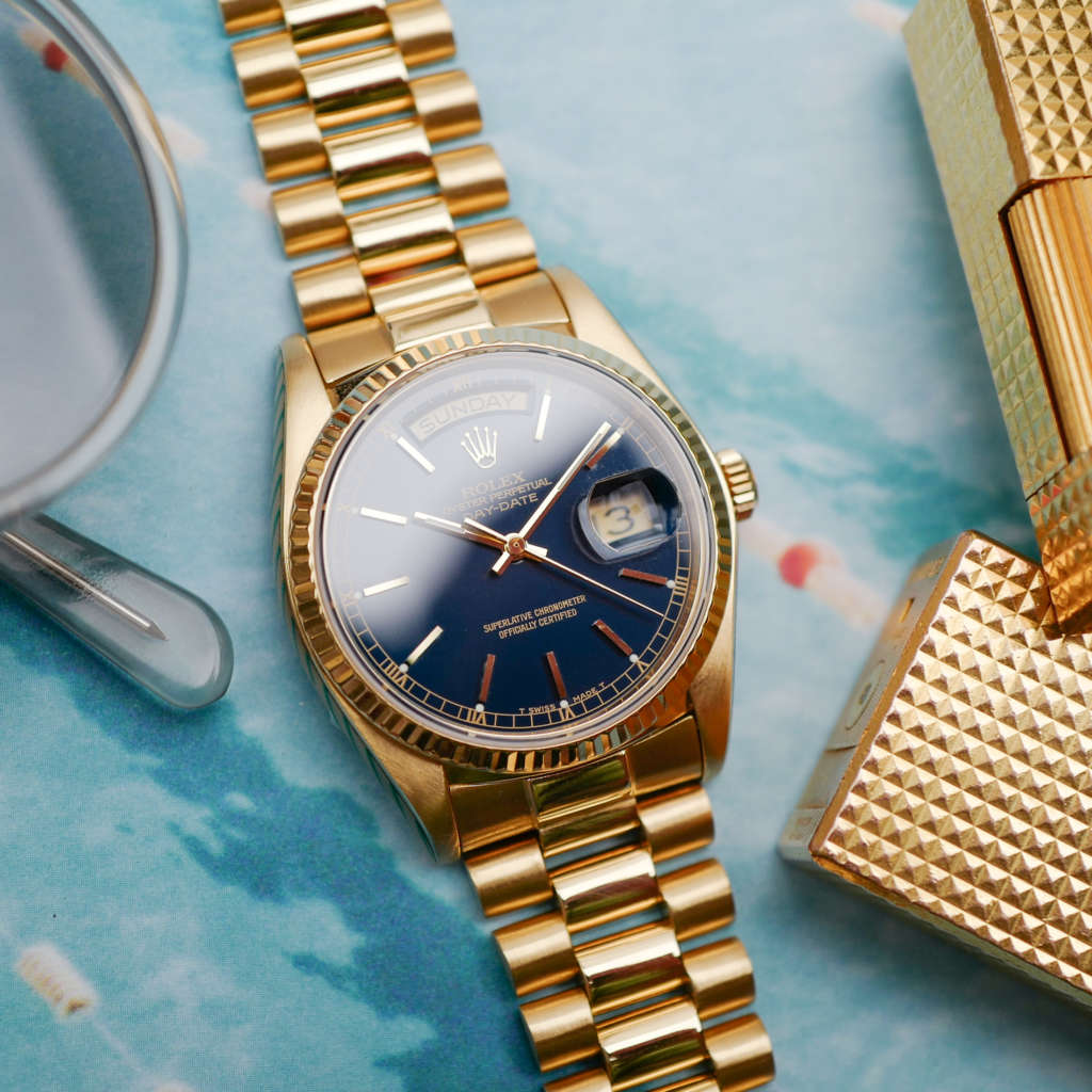 cafe-noir-montre-vintage-marseille-aix-horloger-rolex-day-date-18038-bleu-tritium-president-1980