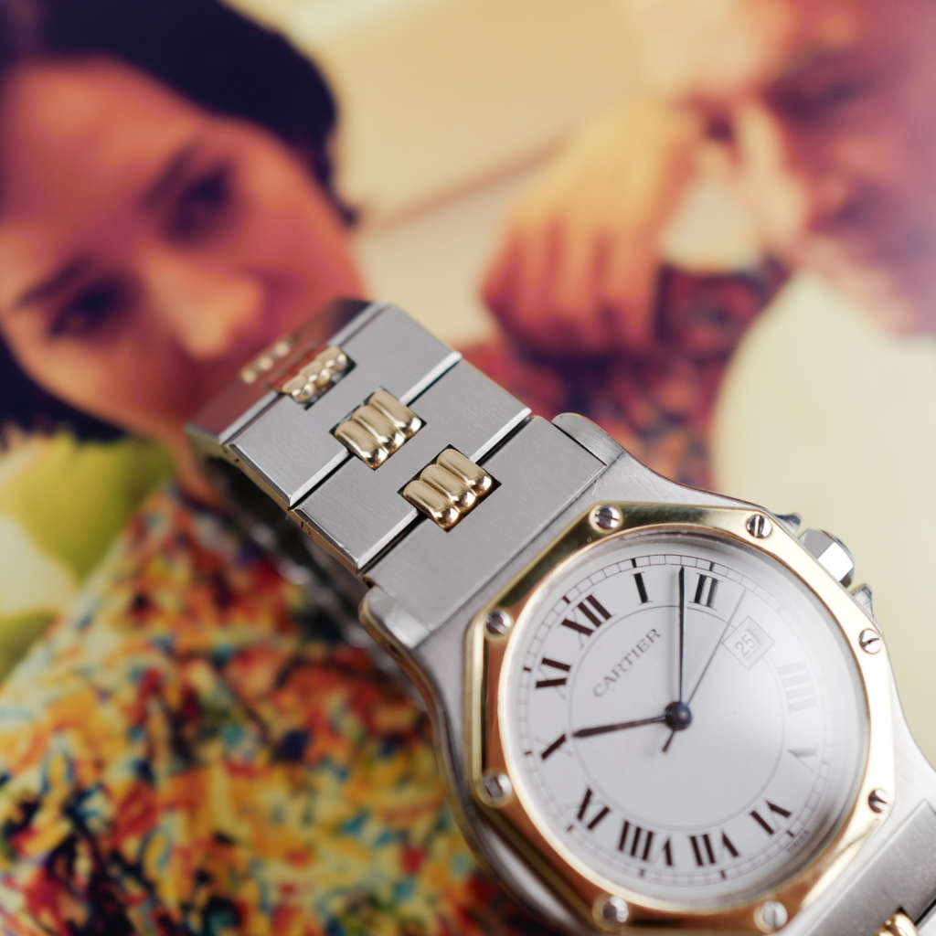 cartier-santos-octogonale-gordon-or-acier-grand-modele-ref-2966-vintage-1990