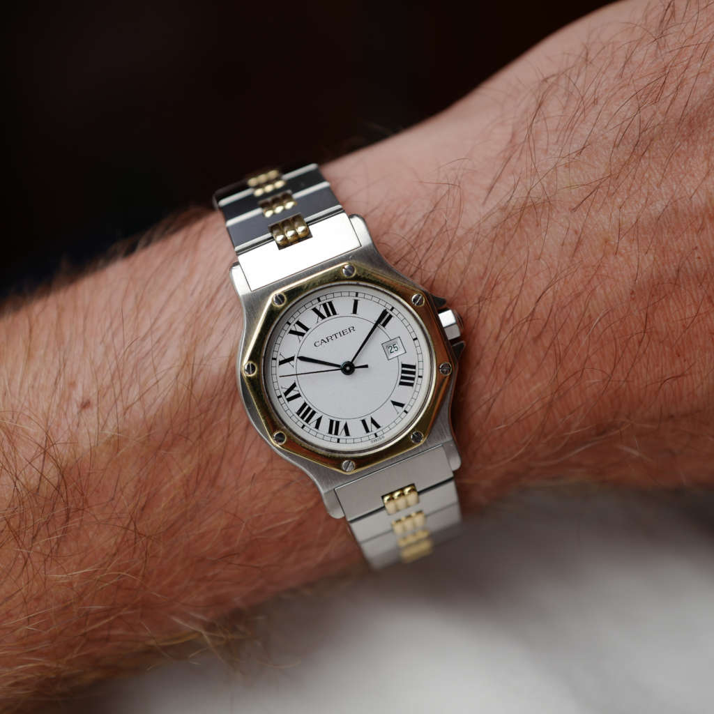cartier-santos-octogonale-gordon-or-acier-grand-modele-ref-2966-vintage-1990