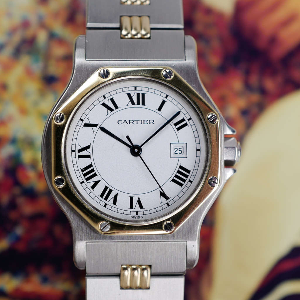 cartier-santos-octogonale-gordon-or-acier-grand-modele-ref-2966-vintage-1990