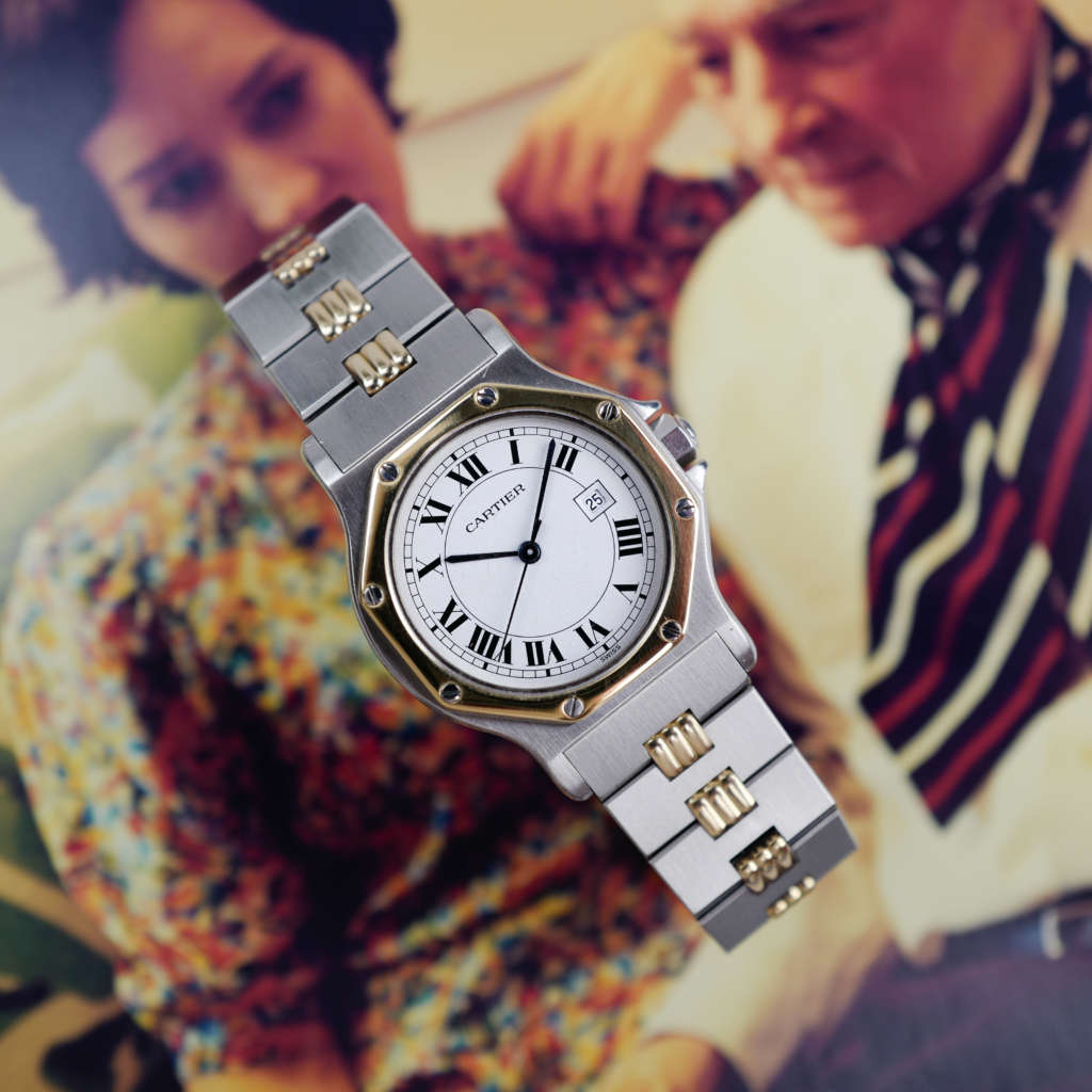 cartier-santos-octogonale-gordon-or-acier-grand-modele-ref-2966-vintage-1990