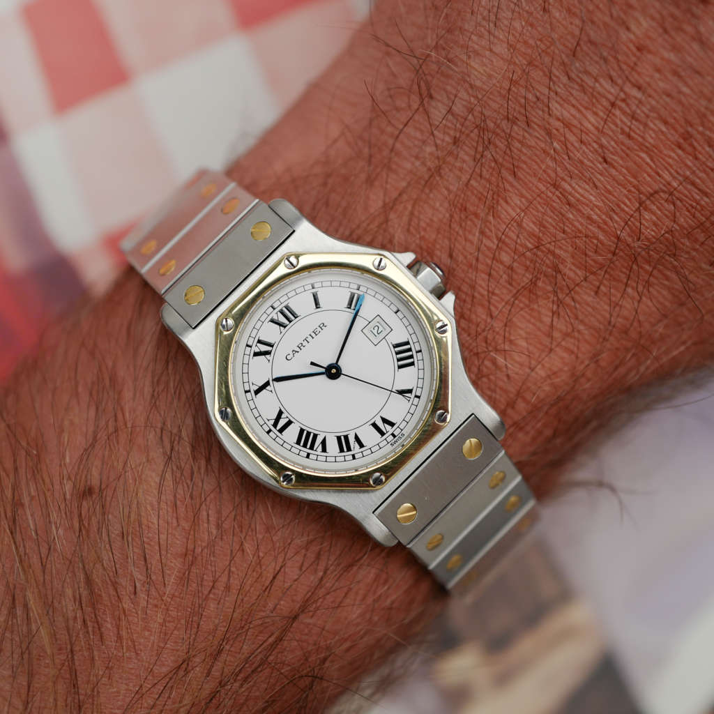 cafe noir montres horloger marseille boite papiers service full set Cartier Santos octogonale GM or et acier réf 2966 bicolore vintage 1990