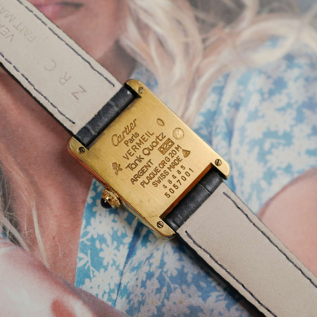 cafe noir montres horloger marseille cartier tank must mécanique pour femme vermeil petit modèle or chiffres romains bracelet vert full set