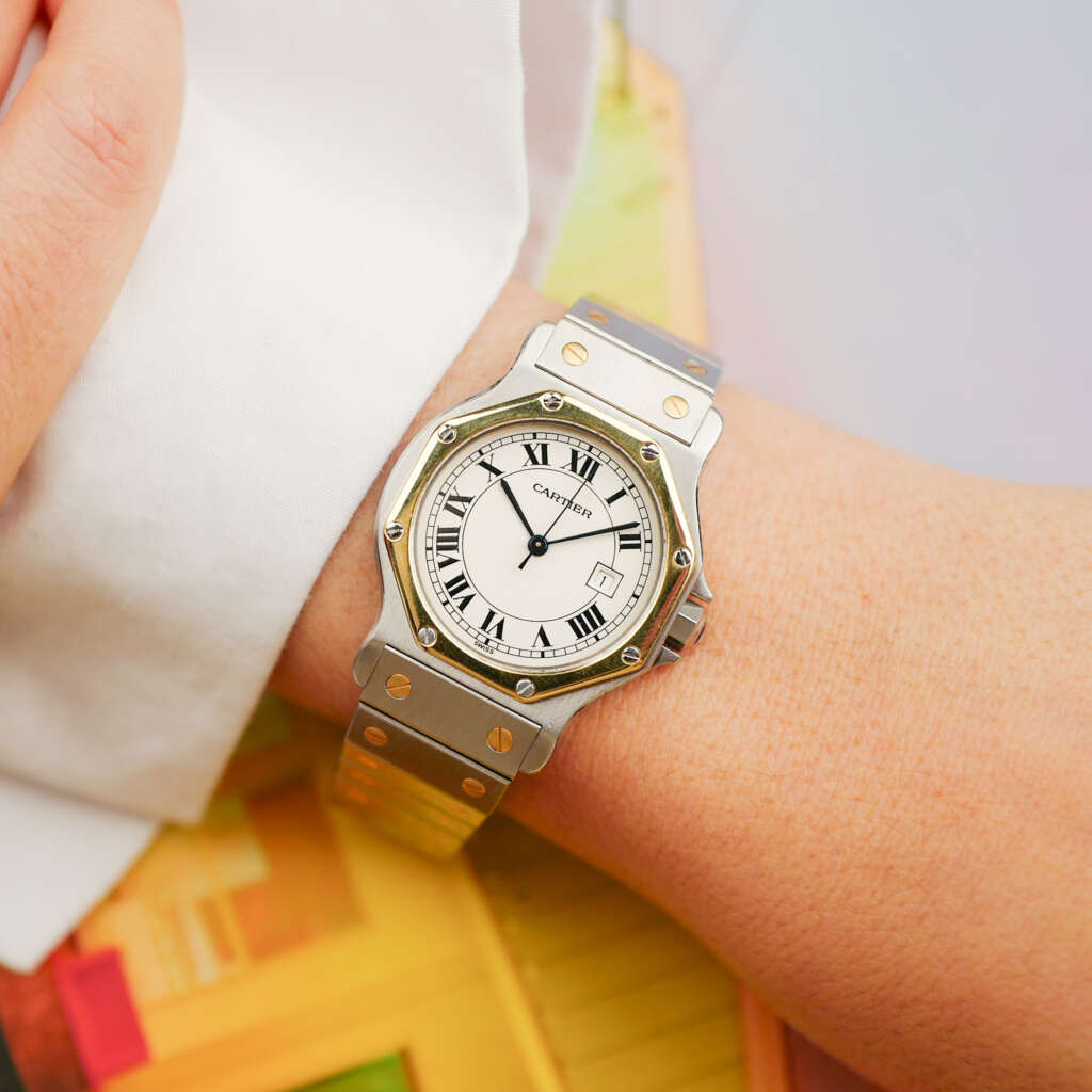 cafe-noir-montres-horloger-marseille-boite-papiers-service-full-set-Cartier-Santos-octogonale-GM-or-et-acier-réf-2966-bicolore-vintage