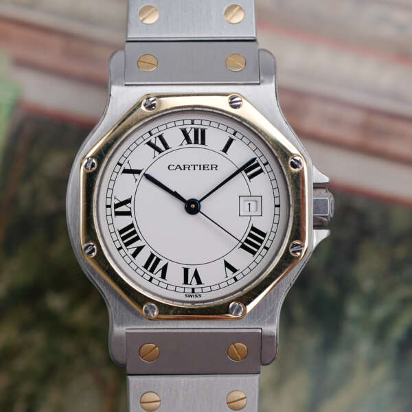 cafe-noir-montres-horloger-marseille-boite-papiers-service-full-set-Cartier-Santos-octogonale-GM-or-et-acier-réf-2966-bicolore-vintage