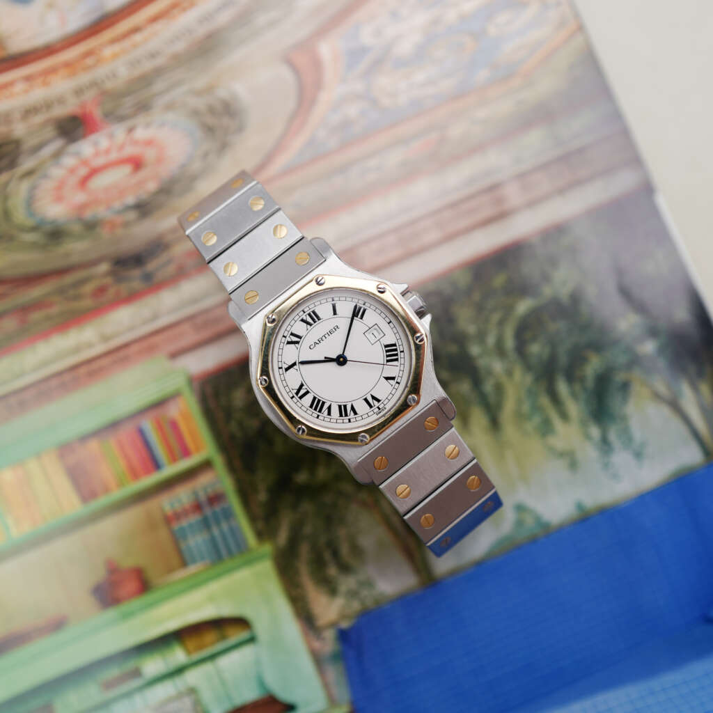 cafe-noir-montres-horloger-marseille-boite-papiers-service-full-set-Cartier-Santos-octogonale-GM-or-et-acier-réf-2966-bicolore-vintage