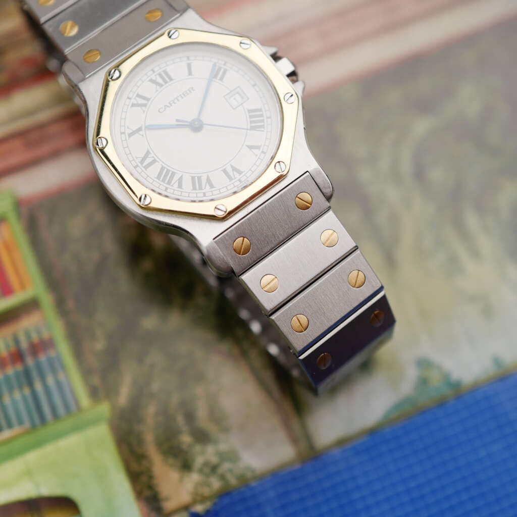 cafe-noir-montres-horloger-marseille-boite-papiers-service-full-set-Cartier-Santos-octogonale-GM-or-et-acier-réf-2966-bicolore-vintage