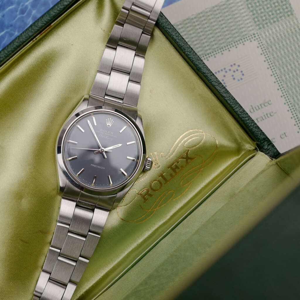 cafe-noir-montres-rolex-air-king-tritium-ref-1002-full-set-vintage-1972-cadran-gris-bleu