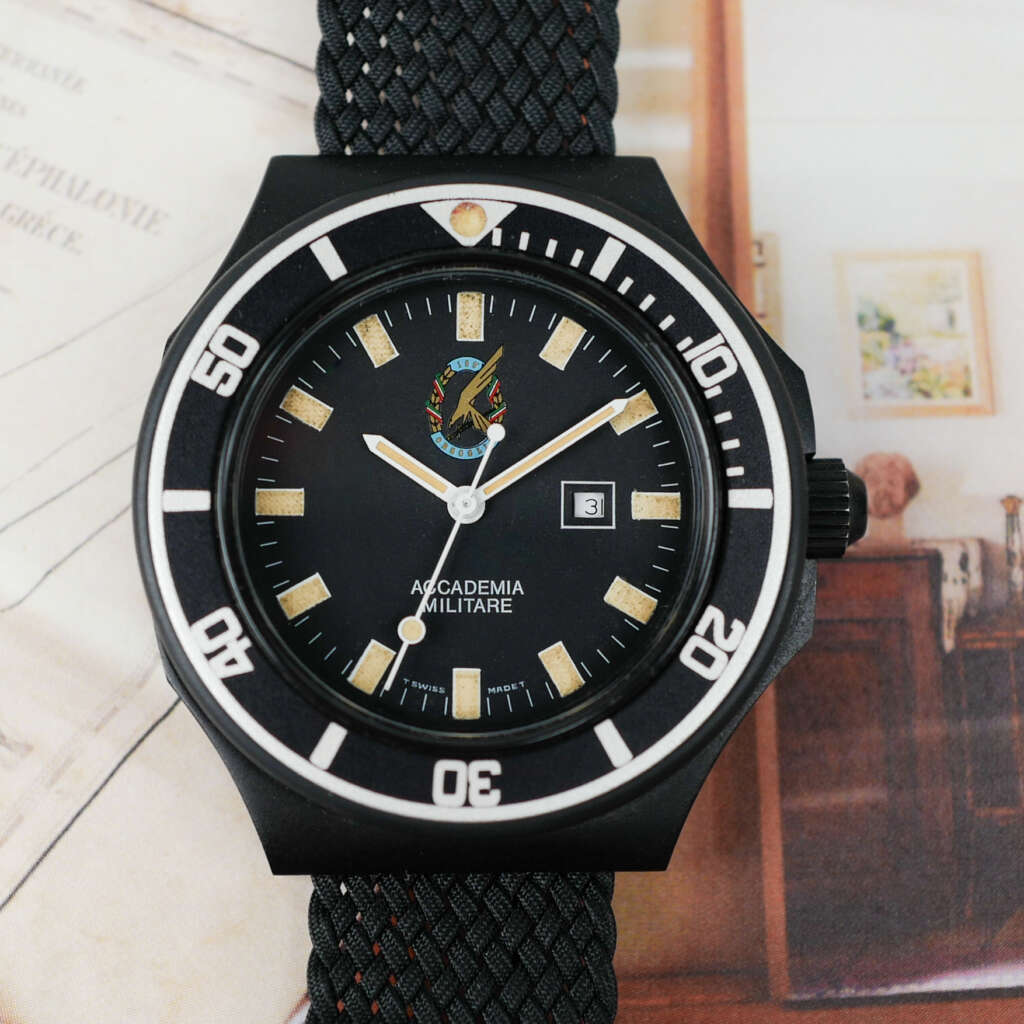 cafe-noir-montre-vintage-marseille-horloger-accademia-militare-italienne-tritium-pvd-1990