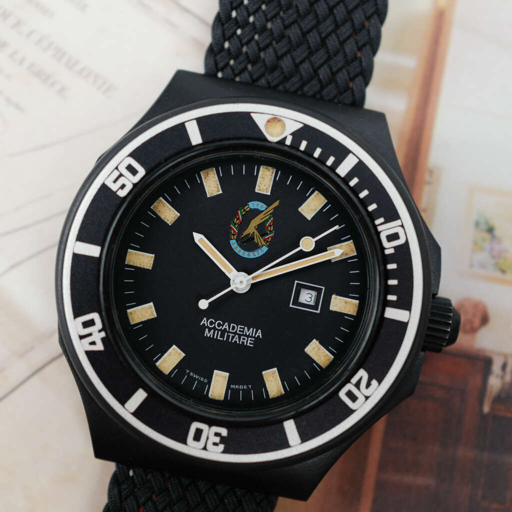 cafe-noir-montre-vintage-marseille-horloger-accademia-militare-italienne-tritium-pvd-1990