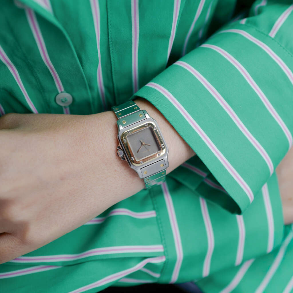 cafe-noir-montre-vintage-marseille-horloger-cartier-santos-ghost-petit-modele-femme-or-acier-1990