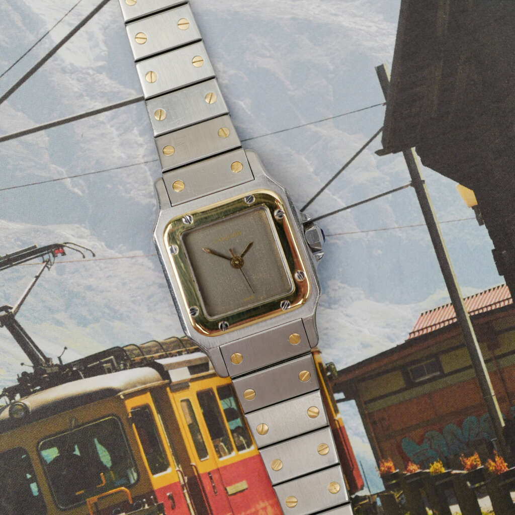 cafe-noir-montre-vintage-marseille-horloger-cartier-santos-ghost-petit-modele-femme-or-acier-1990