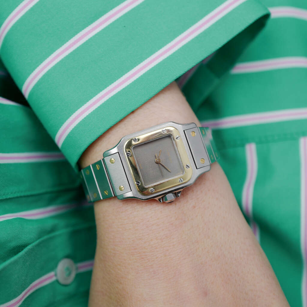 cafe-noir-montre-vintage-marseille-horloger-cartier-santos-ghost-petit-modele-femme-or-acier-1990