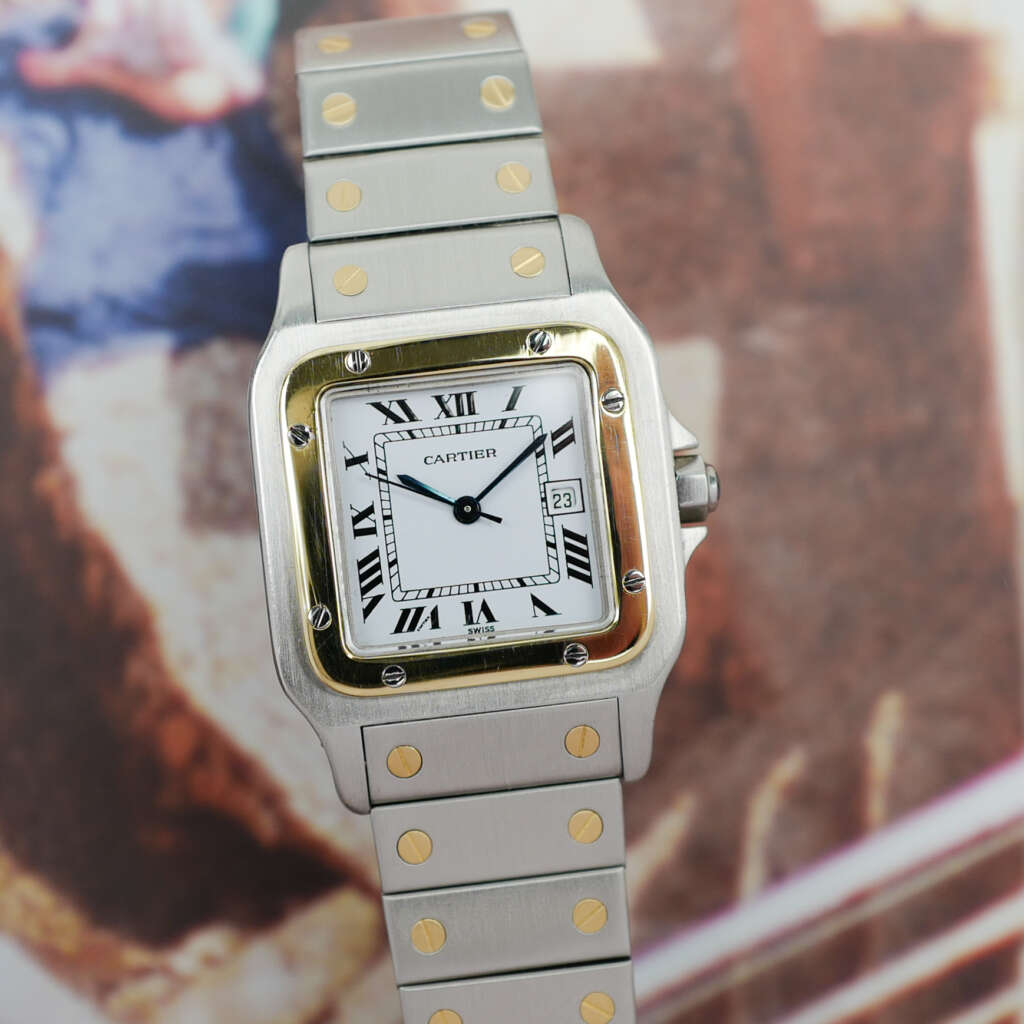 cartier-santos-homme-grand-modele-or-acier-vintage-1980