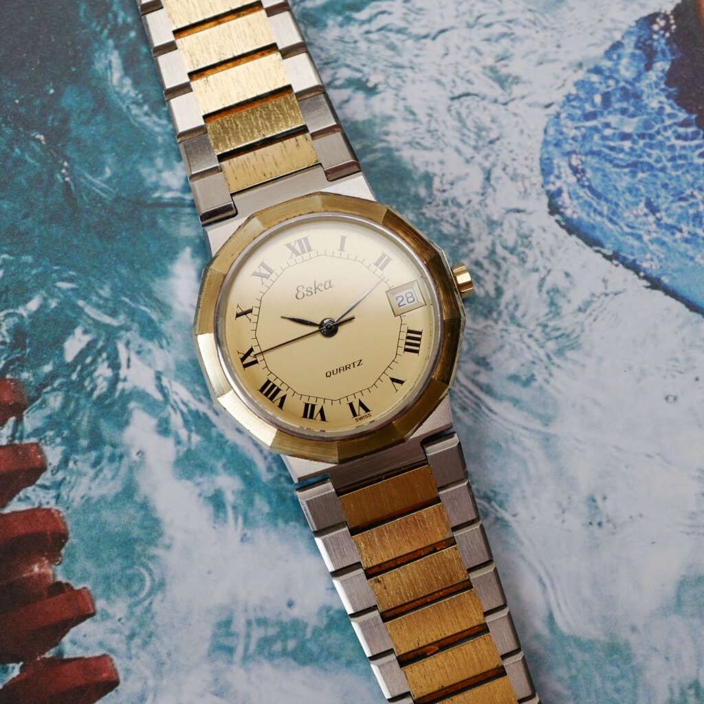 cafe-noir-montre-vintage-marseille-horloger-eska-bicolore-quartz-annees-1980