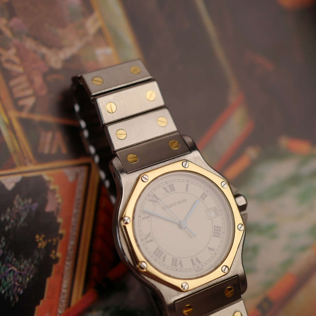 cafe-noir-montre-vintage-marseille-horloger-cartier-santos-octogonale-quartz-bicolore-1990