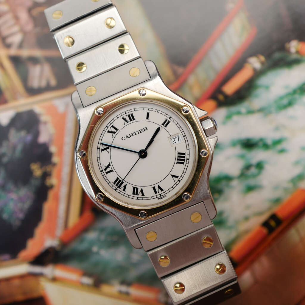 cafe-noir-montre-vintage-marseille-horloger-cartier-santos-octogonale-quartz-bicolore-1990