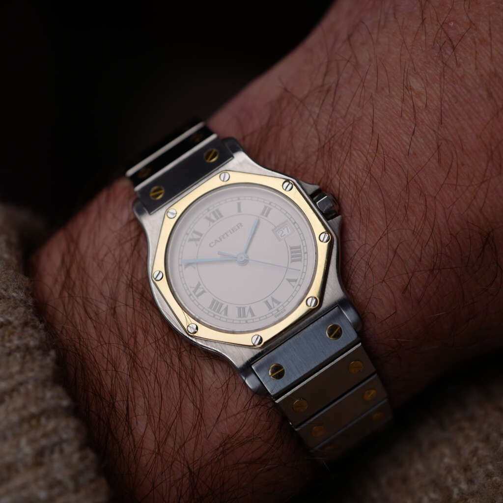 cafe-noir-montre-vintage-marseille-horloger-cartier-santos-octogonale-quartz-bicolore-1990