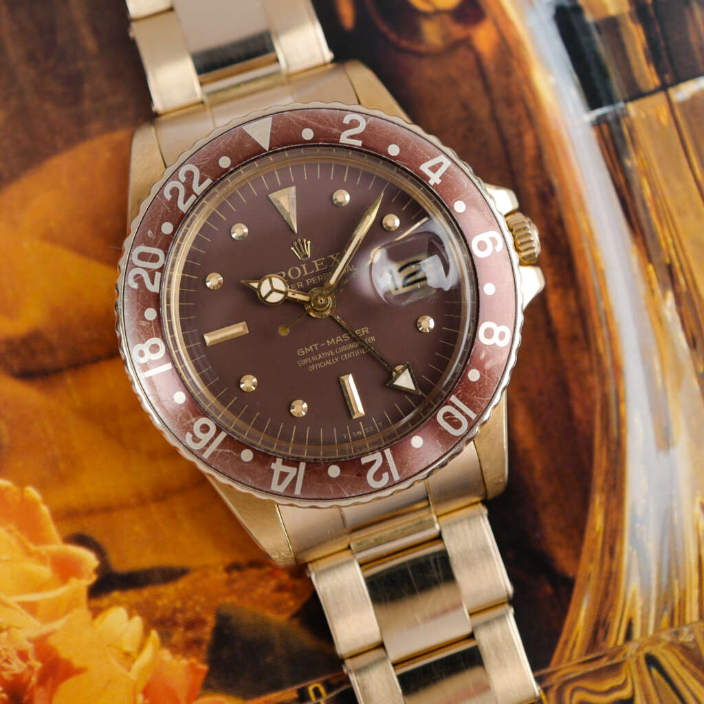 cafe-noir-montre-vintage-marseille-horloger-rolex-gmt-master-1675-or-jaune-rootbeer-1973