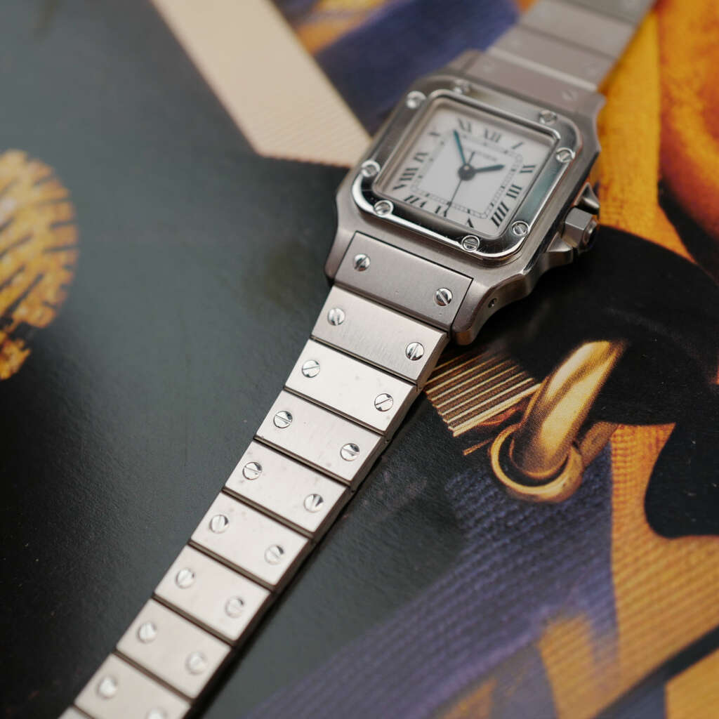 cafe-noir-montre-vintage-marseille-horloger-cartier-santos-galbee-petit-modele-acier-automatique-1990