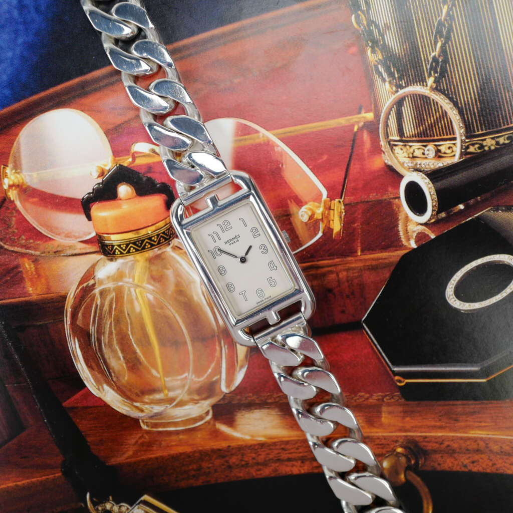cafe-noir-montre-vintage-marseille-horloger-hermes-nantucket-chaine-argent-massif-1990