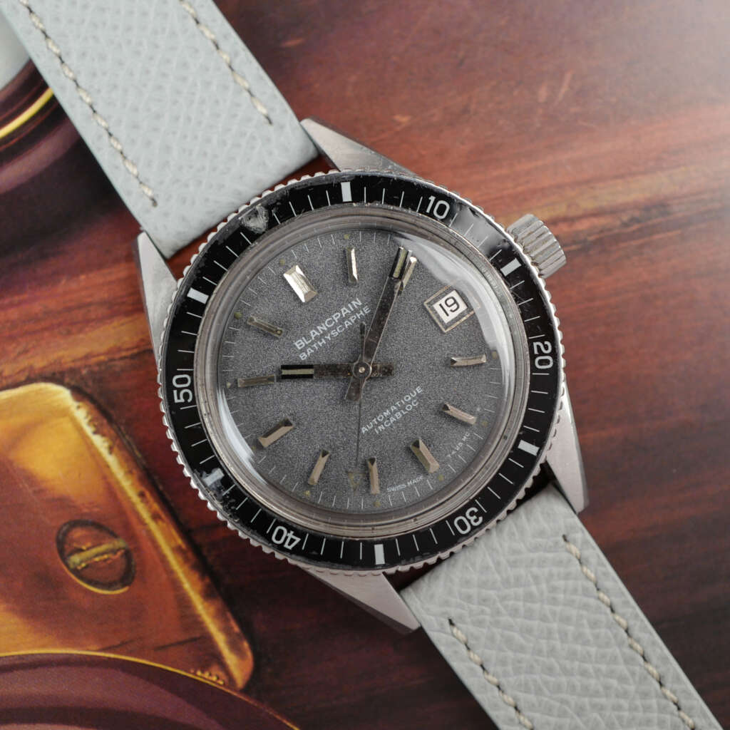 cafe-noir-montre-vintage-marseille-horloger-blancpain-bathyscaphe-37mm-cadran-gris-tritium