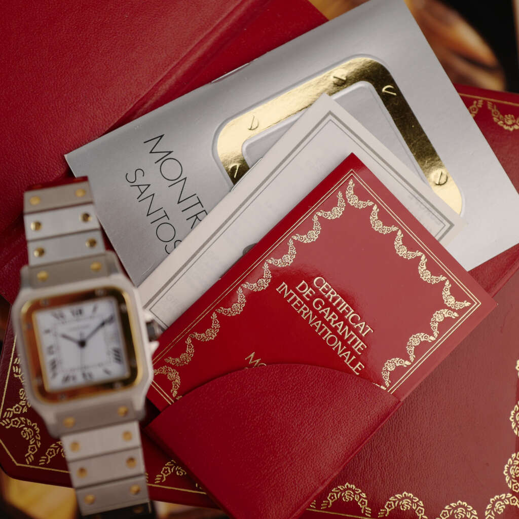 cafe-noir-montre-vintage-marseille-horloger-cartier-santos-homme-or-acier-full-set