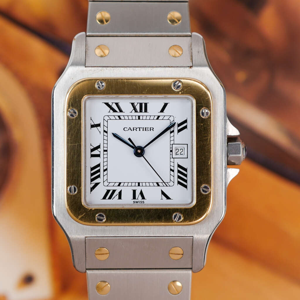 cafe-noir-montre-vintage-marseille-horloger-cartier-santos-homme-or-acier-full-set