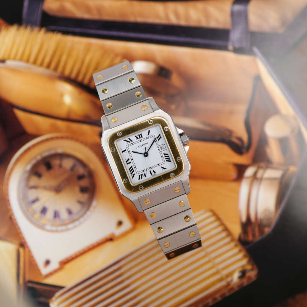 cafe-noir-montre-vintage-marseille-horloger-cartier-santos-homme-or-acier-full-set