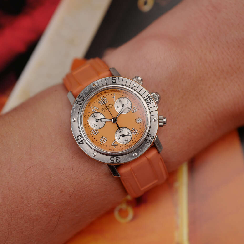 cafe-noir-montre-vintage-marseille-horloger-hermes-clipper-chronographe-orange-33mm-cl2316