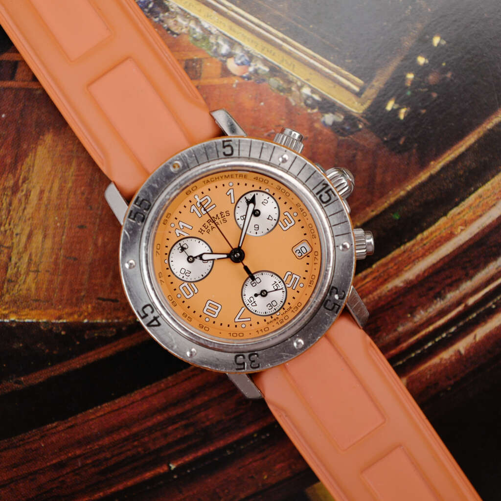 cafe-noir-montre-vintage-marseille-horloger-hermes-clipper-chronographe-orange-33mm-cl2316